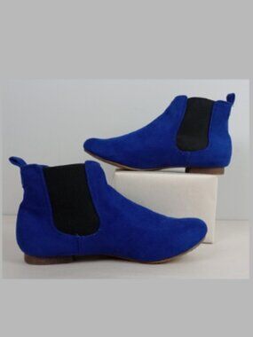 Bamboo Womens 6 Starlite Blue Faux Suede Elastic Stretchy Sides Booties Shoes